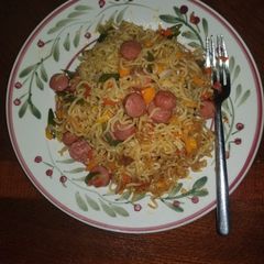 A picture of Garnished dried noodles.