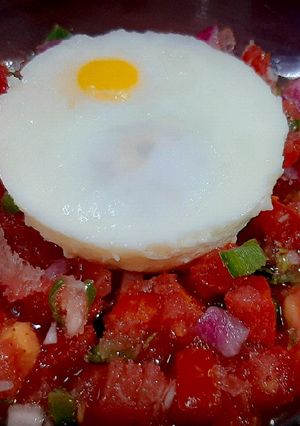 A picture of Steamed Eggs with Pico de Gallo.