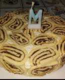 Torta helada: pionono y mousse de duraznos