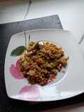Arroz con alcachofas, setas y chorizo