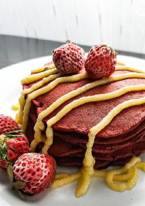 Foto resep Red Velvet Pancake + Cream Cheese Glaze 🇺🇲