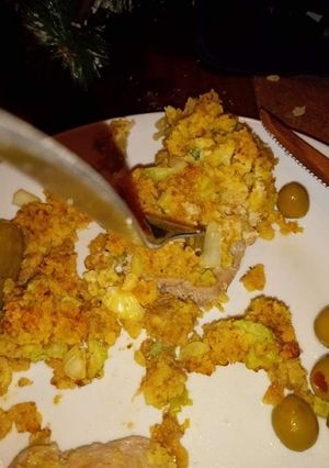 A picture of Southern corn bread stuffing for chicken or turkey.