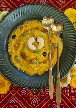 A picture of Mango Kesari 🥭 Mother's Day special Mango Sheera 🥭 Special Celebration For Special Dessert.