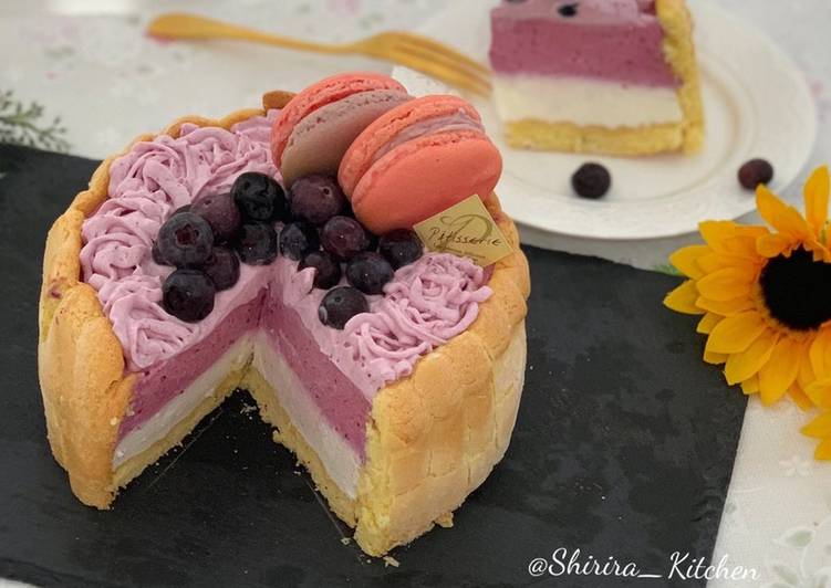 Cara memasak Blueberry Dan yoghurt Charlotte Cake gurih