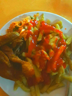 A picture of Fried chicken with chips.