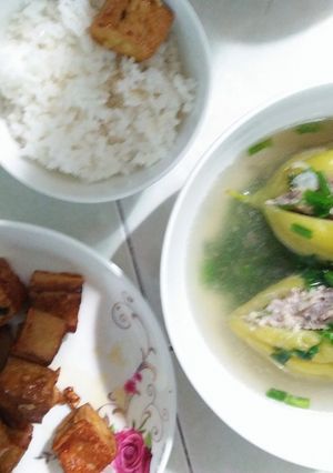 Hình của món Đậu hủ chiên muối ớt -Canh khổ qua dồn thịt.