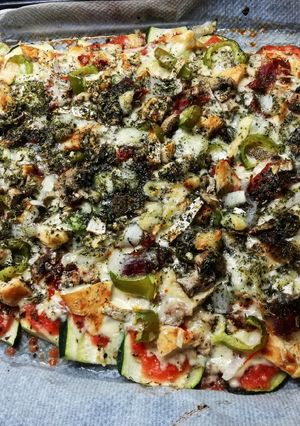 Una foto de "Pizza" con base de calabacín! 🥒