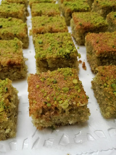 A picture of Basbusa with Pistacio Cake.