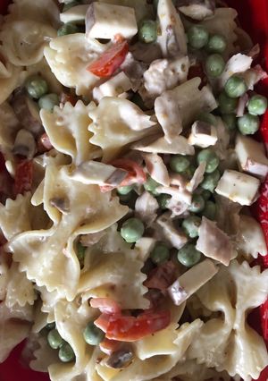A picture of Chicken, Tomato and Mushroom Pasta, in Honey, Lemon and Whole Grain Mustard dressing.