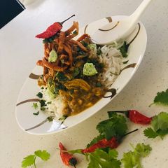 Mexican Chicken Bowl With Rice & Fried Tortilla A picture of Mexican Chicken Bowl With Rice & Fried Tortilla.