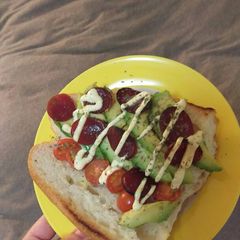 A picture of Mediteranean Avocado, Sausage, and Tomato Sandwich.