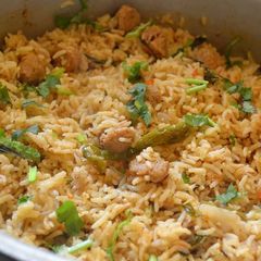 A picture of Soya chunks rice.