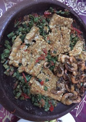 Foto resep 8. Sambal kacang panjang + tempe goreng