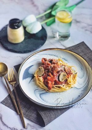 Gambar Spaghetti meatballs mix mushroom