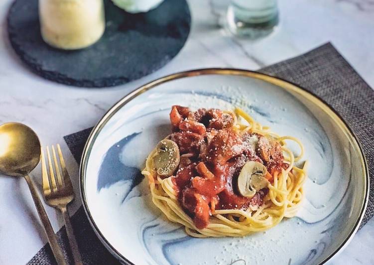 Bagaimana Menyiapkan Spaghetti meatballs mix mushroom, Lezat Sekali