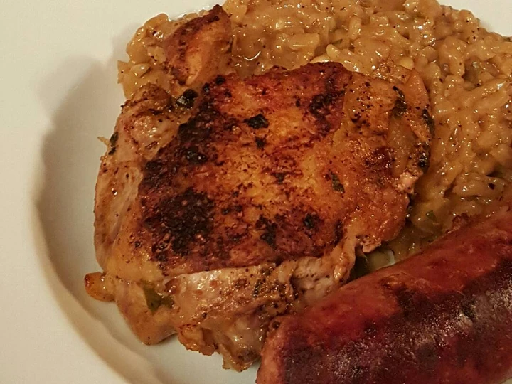 Easy Steps to Prepare Spiced Lemon-pepper Chicken and Sausage Risotto the Can Spoil the Tongue So Delicious