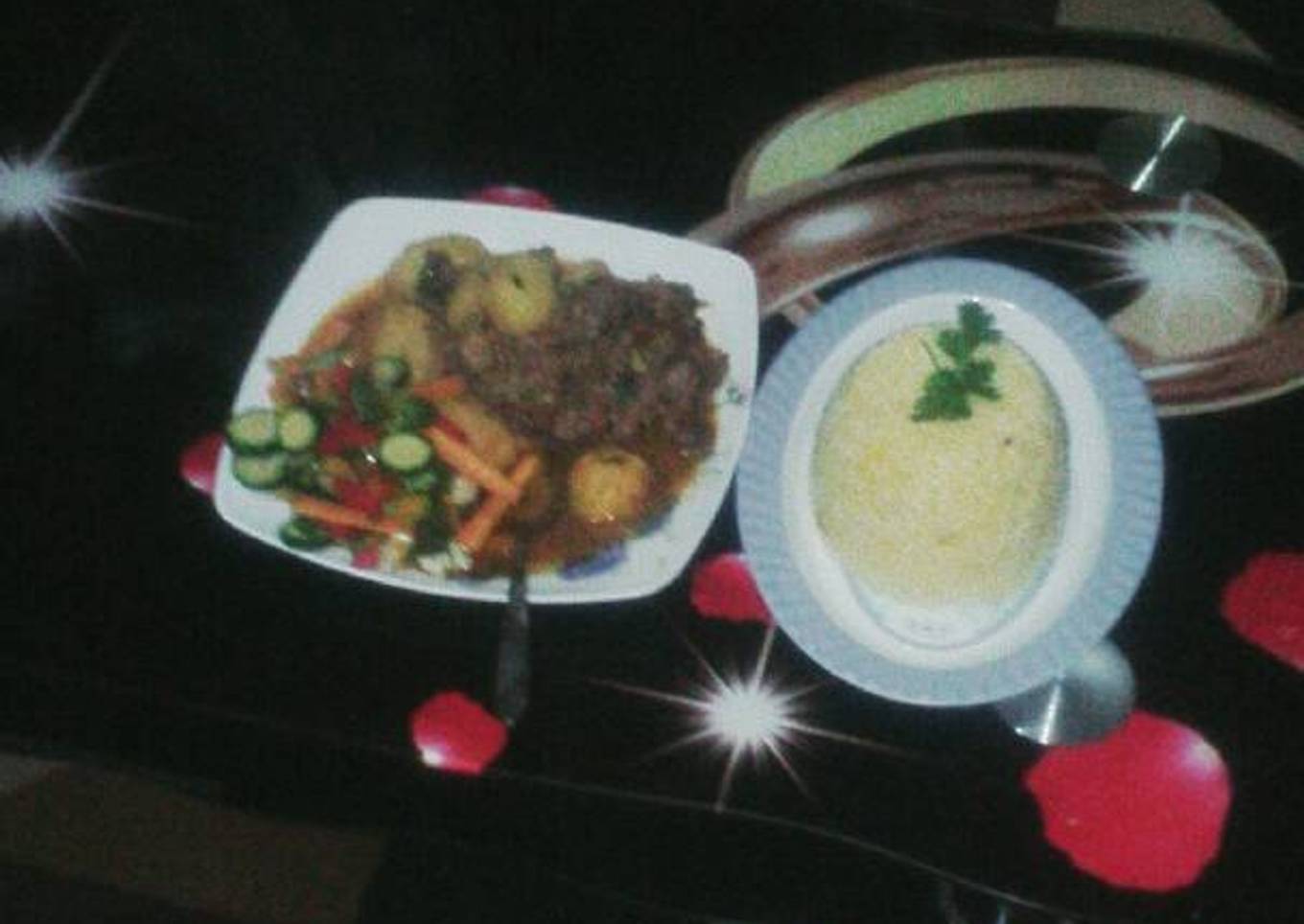 Beef stew with tumeric rice