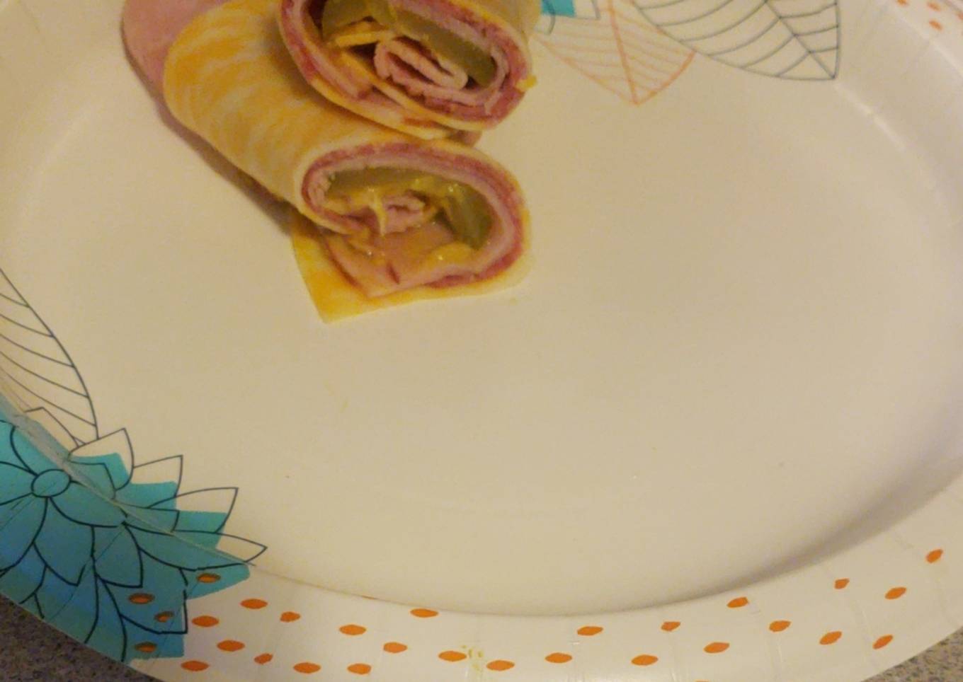 Ham salami pickle and cheese roll up