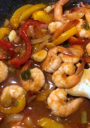 Foto resep Udang paprika teriyaki lada hitam