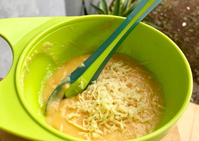 Mpasi 6 bulan nasi, salmon, butternut squash + keju