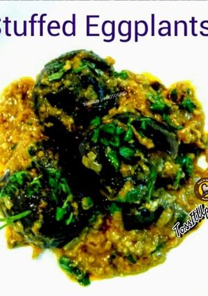 A picture of Stuffed Brinjal or Bharwa Baigan or Stuffed Eggplant.