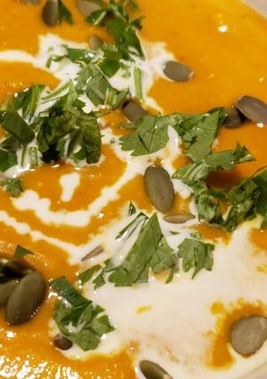A picture of Creamy Red Thai Curry Squash Soup.