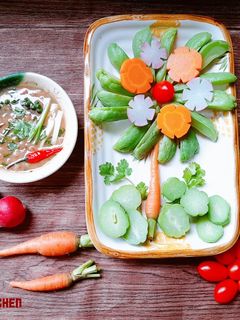 Hình của món Rau củ luộc chấm tôm thịt rim.