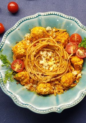 A picture of Baked Meatball Spaghetti.