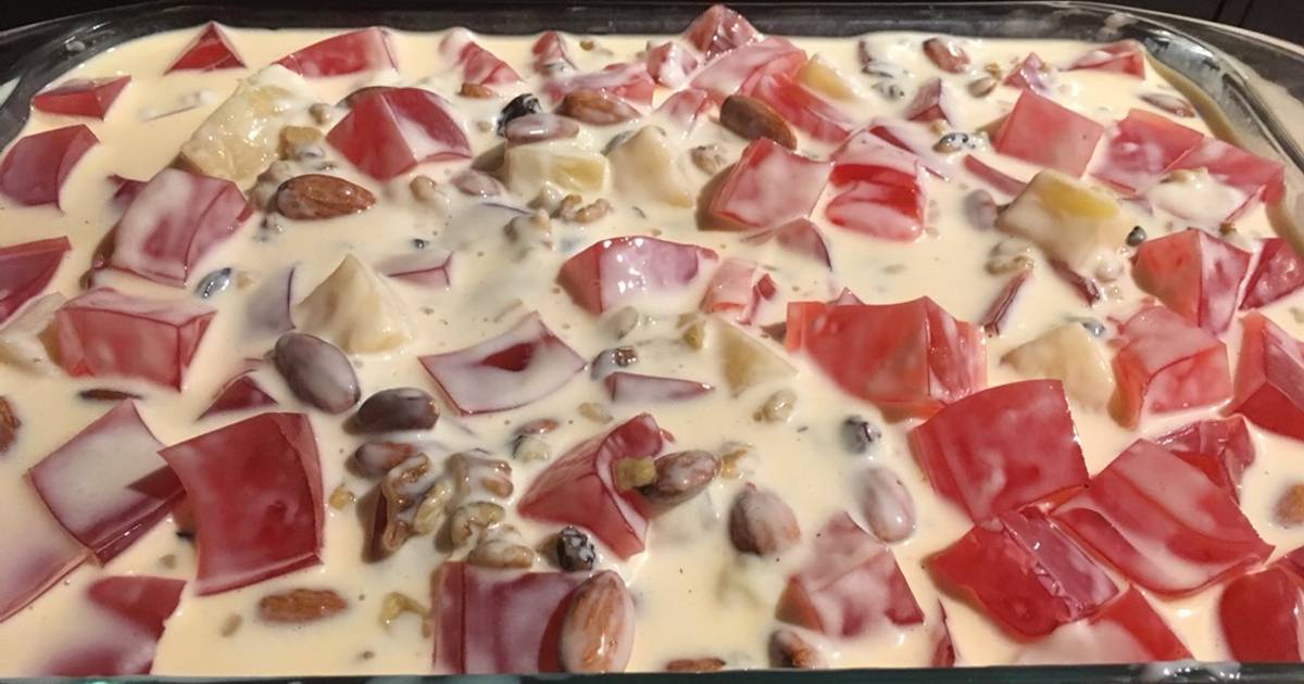 Gelatina de fresa con yogurt y frutas Receta de Estrella Dominik- Cookpad