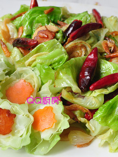 櫻花蝦辣炒高麗菜心 的食譜成品照片