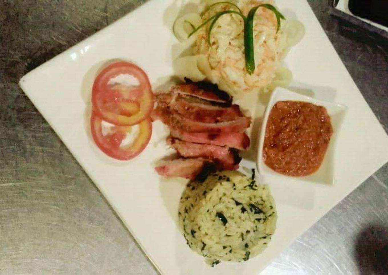 Rice,coleslaw with stew