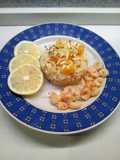 Risotto con zucca e gamberi e spicchi di limone