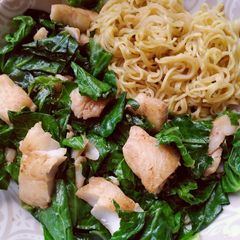 A picture of Vickys Stir-Fried Fish with Spring Greens, GF DF EF SF NF.
