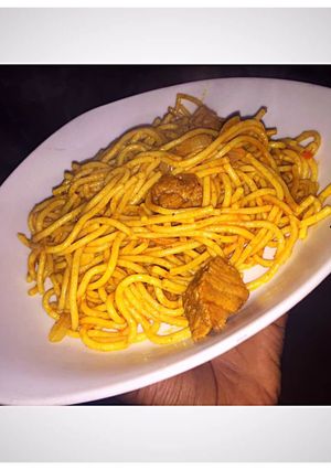 A picture of Beef Jollof Spaghetti.