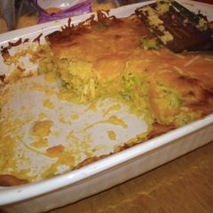 A picture of Chicken broccoli cheddar cheese casserole.