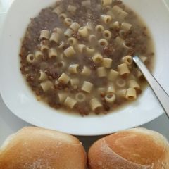 A picture of Pasta and lentil soup.