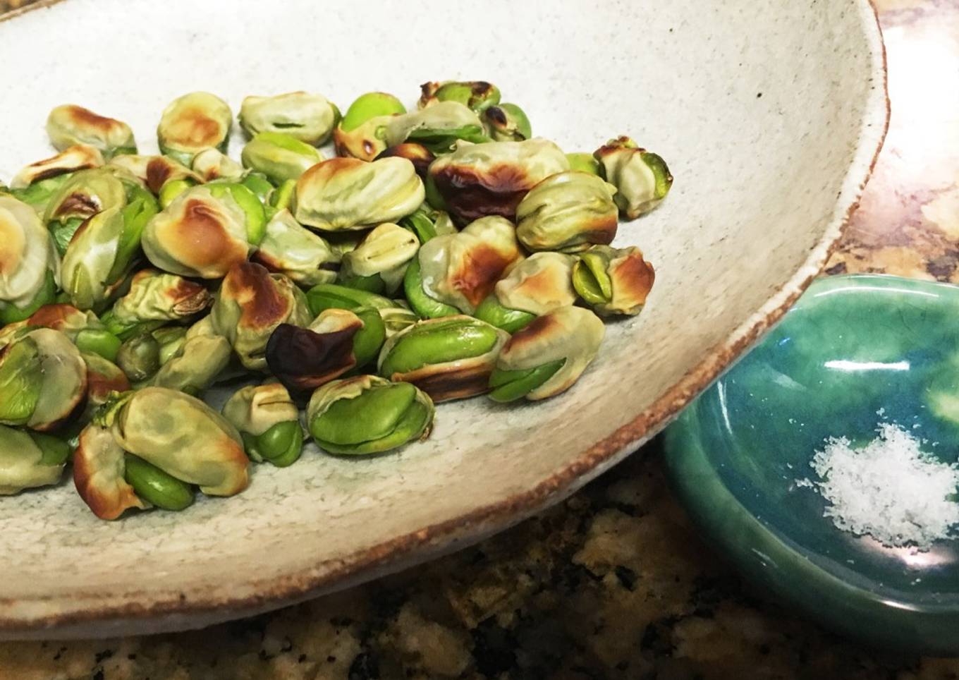 Grilled fava beans