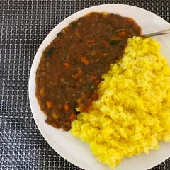 A picture of Tumeric Rice and Delicious green grams.