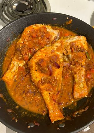 A picture of Baked Red fish in South Indian spices.