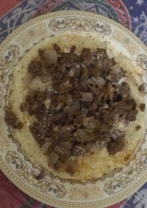 صورة لوصفة بطاطا مسلوقة مع الكريمة و اللحمة المفرومة