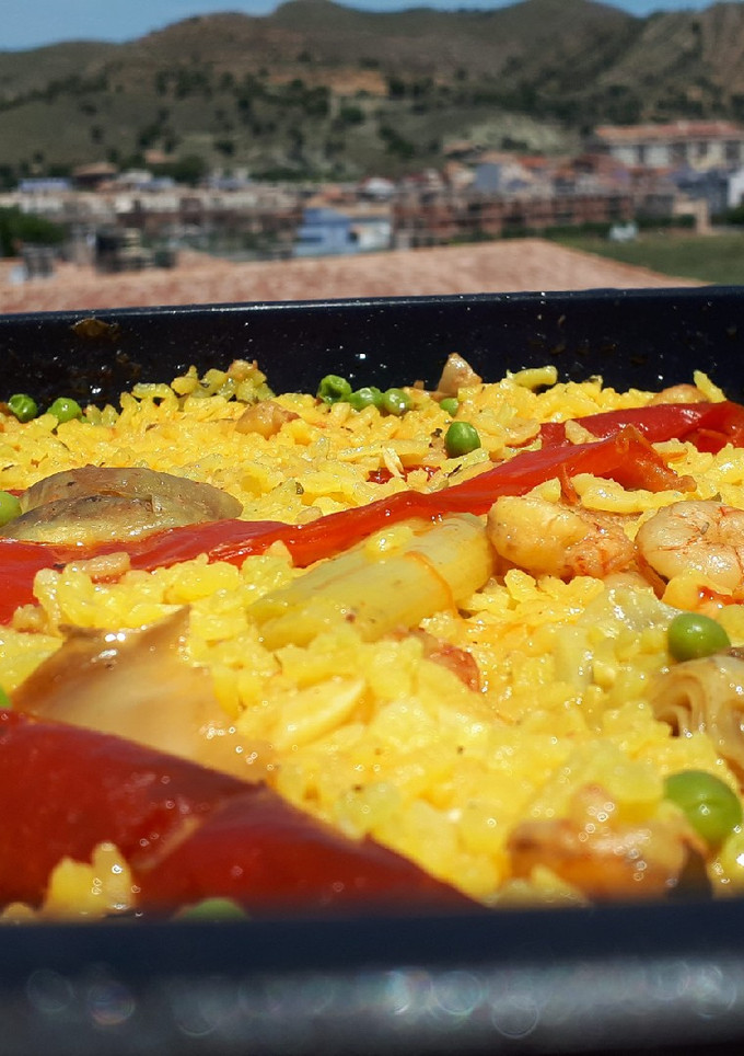 Una foto de Arroz con verduras y gambas