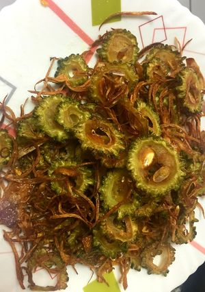 A picture of Karela fry/bittergaurd fry.