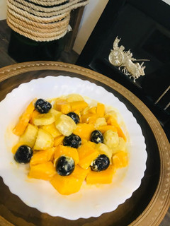 A picture of Tri-color fruit salad.