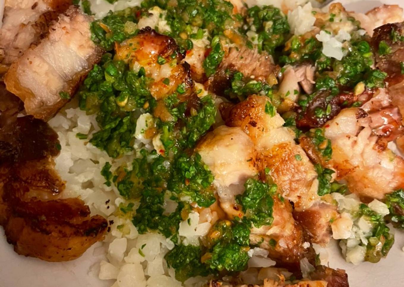 Pork Belly With Cauliflower Rice & Coriander Chutney