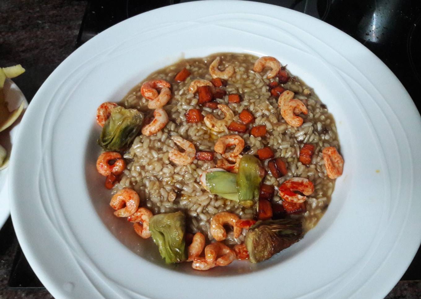 Arroz integral frito con camarones sin gluten y vegano 🍤