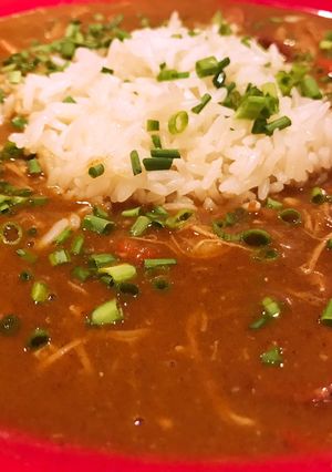A picture of Chicken and sausage gumbo.