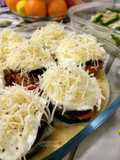 Omelette al horno con torre de berenjena, tomate y queso