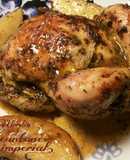 Picantones a la imperial, con patatas asadas, en su mismo jugo