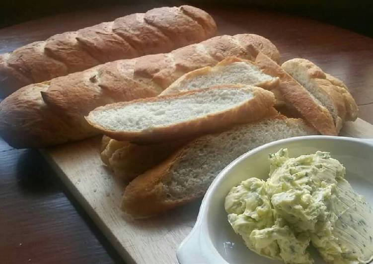 Homemade Baguettes with Garlic Dill Butter