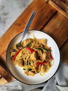 Foto resep Black Pepper Chicken Spaghetti